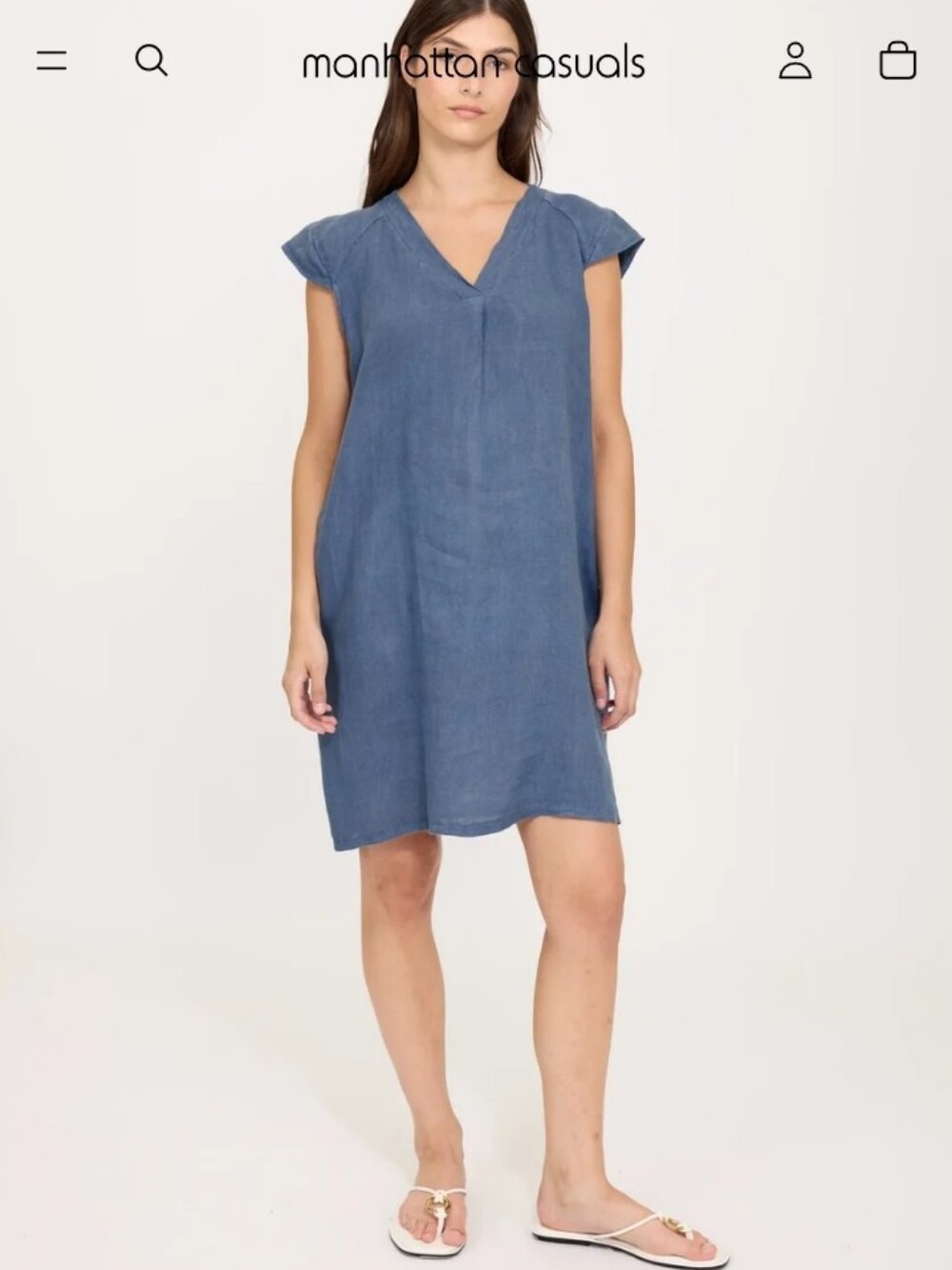 Pistache Cap Sleeve Linen Dress in Capri Blue Made In Italy Size Small